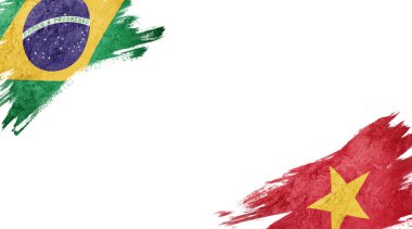 Beyaz Arkaplanda Brezilya ve Vietnam Bayrakları